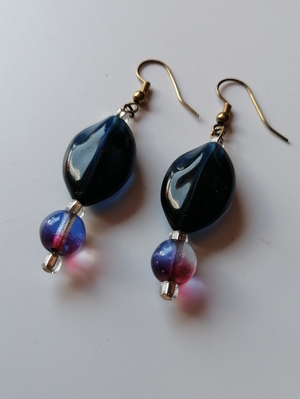 🔥3/$20🔥Handmade Blue Large Bead Blue-to-pink Gradient Round Bead Drop Earrings